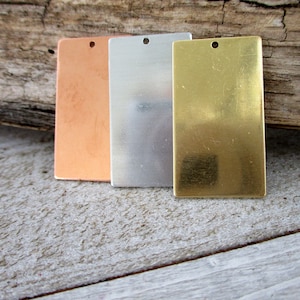 6 Rectangle Stamping Blank with Hole, 1 1/4x11/16&quot;, 18G Copper, 16G Aluminum or 18G Brass Premium ImpressArt Blanks