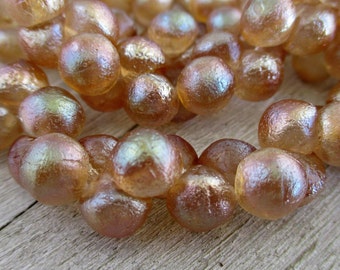 7x7mm Champagne Ice Mushrooms, Czech Glass Beads, Strand of 30,  Ready to Ship