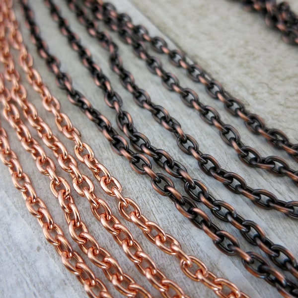 Copper SMALL CABLE Chain, 4.08x2.86mm links, Pure Copper Bulk Chain - No Clasp, Choose Bright or Oxidized and Length, Made in USA