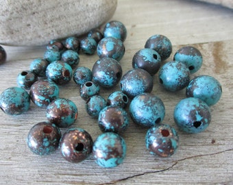 10 TIDELINE Patina Beads, Copper Beads, Hand Applied Patina, Choose 4mm, 6mm, 8mm or 9.5mm Beads