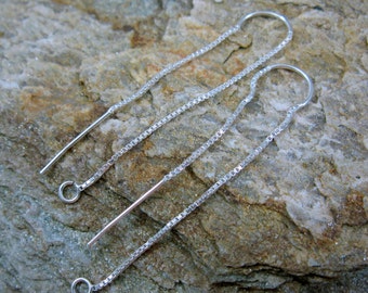 1 Pair Sterling Silver 4" Ear Threads, Earwires with Solid Bridge, Open Ring