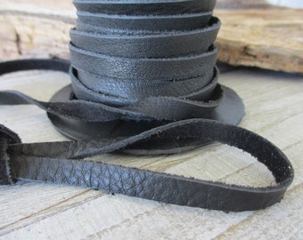 5mm Natural Black Deertan Flat Lace, 3 Feet of Soft Strong Water Resistant Genuine Leather Cord, 3/16 Inch Wide