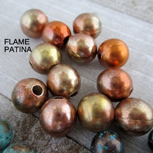 PATINA COPPER ROUND 8mm Beads, 10 Pieces with choice of Patina, Real Copper Seamed Beads, Hand Applied Patina Flame Patina