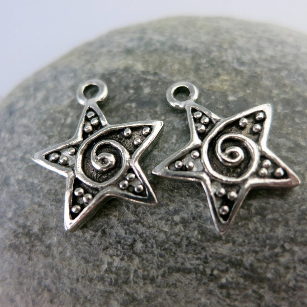 Swirly Star Charms, Antique Pewter Charms, 15x18mm, Choose 2 or more, Ready to Ship, Made in USA