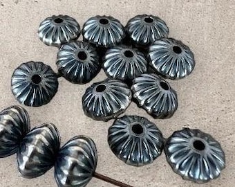 8.9x5.6mm Desert Pearl Corrugated Saucer, 2 Handmade Oxidized Sterling Silver Beads, 1.8mm Hole, You Get 2 Beads