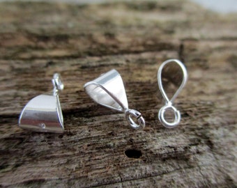 2 Sterling Silver Bails with Open Ring, 8mmx4mm for Chain or Cord up to 3mm diameter