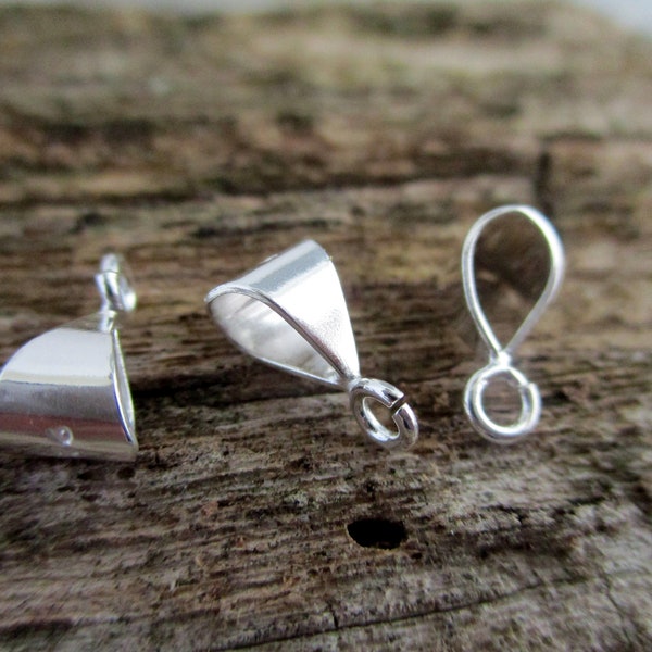 2 Sterling Silver Bails with Open Ring, 8mmx4mm for Chain or Cord up to 3mm diameter