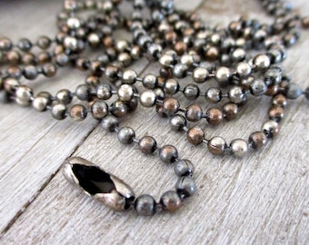 3.2mm Ball Chain, STEEL MAGNOLIA Patina, Grey, Bronze & White Gold, Hand Applied Patina, by the Inch, 6" to 72", 1 Connector per Foot