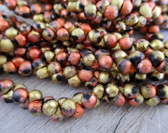 Dragonfire Etched Mushroom Beads, 4x4mm, Czech Glass Beads, Strand of 50,  Ready to Ship