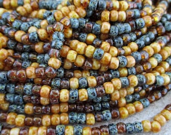 6/0 Honeybee Picasso Mix, Full Strand 200 Beads, 4mm with 1.6mm Hole Czech Glass Seed Beads, Large Hole Beads