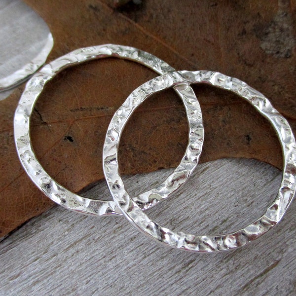 1 Sterling Silver Hammered Washer, 30mm Round Link, Textured .925 Silver Component