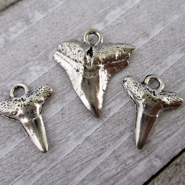 Pewter Shark Tooth Charms and/or Pendant, Cast Antique Pewter,  Beach Boho Jewelry, Made in USA, Ready to Ship