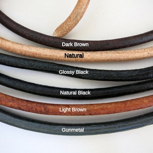 5mm Leather Cord 3 Feet, Gun Metal, Natural Black or Glossy Black, Natural, Dark or Light Brown, Boho Bracelet Leather, Ready to Ship image 1
