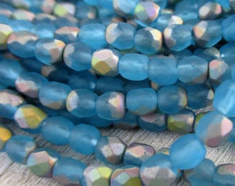 4mm Pacific Blue AB Beads, Faceted Czech Glass Beads, Strand of 50