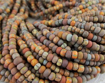 6/0 Rustic Cabin Matte Picasso Bead Mix, Full Strand 200 Beads, 4mm Czech Glass Seed Beads