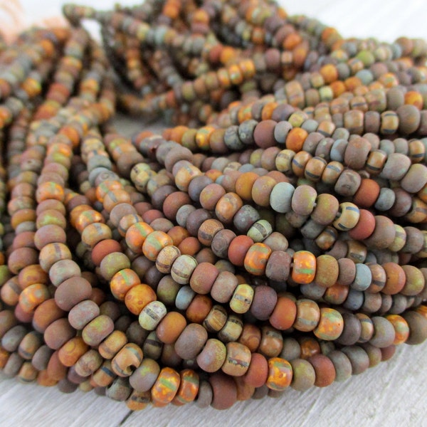 6/0 Rustic Cabin Matte Picasso Bead Mix, Full Strand 200 Beads, 4mm Czech Glass Seed Beads