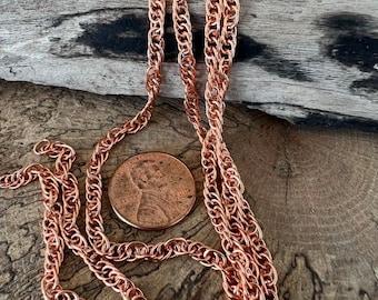 Pure COPPER Small Rope Chain, Bright Unsealed Copper, 3.09x4.39mm links,  Bulk Chain by the Foot, No Clasp, Made In USA