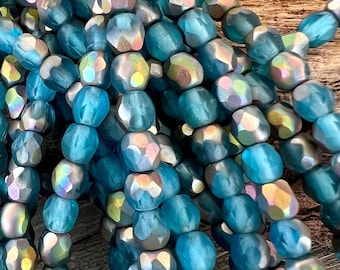 4mm Blue Springs AB Beads, Faceted Czech Glass Beads, Strand of 50