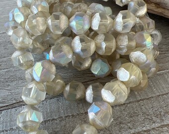 9mm Silver Moonbeam Baroque Beads, Strand of 15, Czech Glass Round Boho Beads, Bridal Beads