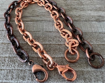 Real COPPER Large Link Bracelet or Necklace, 7.07x9.63mm Links, Bright or Hand Oxidized, Unisex Jewelry, Custom Lengths