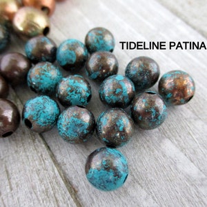 PATINA COPPER ROUND 8mm Beads, 10 Pieces with choice of Patina, Real Copper Seamed Beads, Hand Applied Patina Tideline Patina