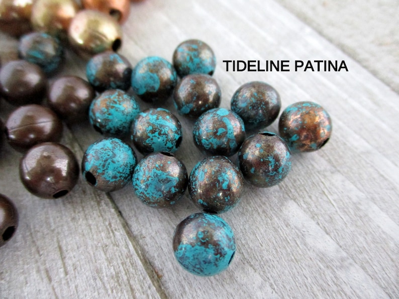 PATINA COPPER ROUND 8mm Beads, 10 Pieces with choice of Patina, Real Copper Seamed Beads, Hand Applied Patina Tideline Patina