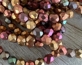 6mm Metallic Mix Czech Glass Faceted  Beads, Strand of 25, Ready to Ship