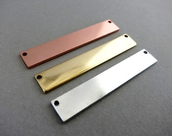 Bar Necklace Blanks with 1mm Holes, 1/4x1 1/2" ImpressArt Premium Brass, Copper or Aluminum, Tag for Stamping, Choose 12 or 24 of each Metal