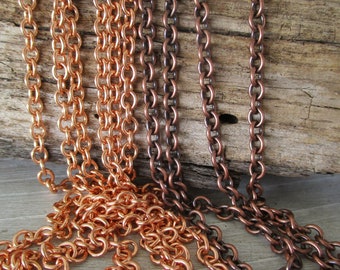 COPPER CABLE CHAIN, 4.25mm x 3.6mm links, Pure Copper Bulk Chain, No Clasp, Choose Bright or Oxidized by the inch or foot