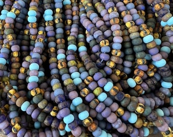 6/0 Picasso Stripe and Lavender/Light Blue Seed Bead Mix, Full Strand 200 Beads, Czech Glass Seed Beads