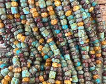 6/0 Czech Glass Seed Beads, Old Caribbean Picasso Finish, 20" Strand