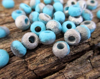 2/0 Matubo Turquoise Labrador Etched Czech Glass Beads, 10 Grams Approx 45-50 6x4mm Beads, 2.1mm Hole, Large Hole Beads