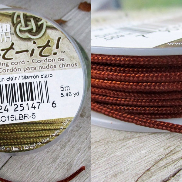 1.5mm Chinese Knotting Cord, Light Brown, 5 Meters Braided Nylon Cord for Shambala Bracelets, Micro Macrame, Crochet