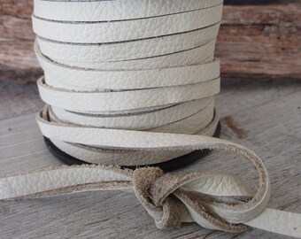 5mm Creamy Natural Deertan Flat Lace, 3 Feet of Strong Soft Water Resistant Genuine Leather Cord, 3/16 Inch Wide