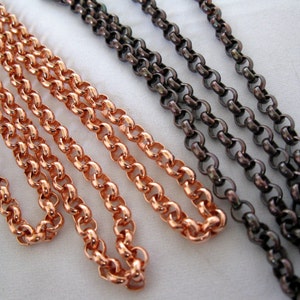 Copper Rolo Chain 4.6mm,  Bright or Oxidized, 16 to 72 inch lengths,  Bulk chain No Clasp