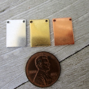 6 Rectangles with 2 Holes, 7/16&quot; x 3/4&quot;,  ImpressArt Premium Brass, Copper or Aluminum, Tag for Stamping, Metal Pendant for Stamping