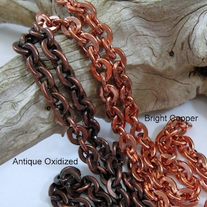 Copper Heavy Cable Chain, Hand Oxidized or Raw Copper, 11 x 8.7mm, BULK Chain NO CLASP, 6 to 72 inches