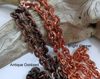 COPPER HEAVY CABLE Chain,  Hand Oxidized or Raw Copper, 11 x 8.7mm, Bulk Chain No Clasp, 6 to 72 inches