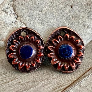 Copper Sunflower Hand Painted Earring Charms, 20x24x3mm, Copper Electroformed Handmade Components