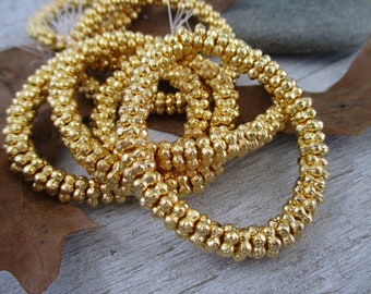 5mm Gold Forget-Me-Not Spacer Beads, Czech Glass Beads, Strand of 50 Beads