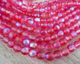 6mm Rose Celestial Etched Druks, Round Czech Glass Beads, Strand of 25