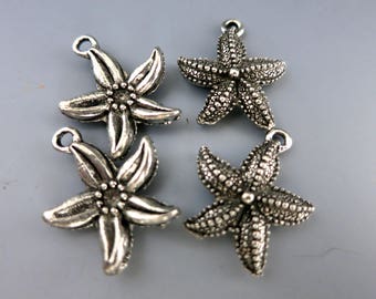 Starfish or Flower Charm, 2 Sided Antique Pewter Charms, Made in USA, Lead Free, 3/4" OD with 2mm Ring