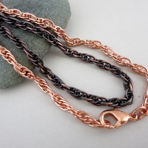 Copper Rope Chain Necklace, Finished Chain, Bright or Oxidized, Plated Lobster Claw Clasp, Choose your length, Made to order in 3 to 5 days