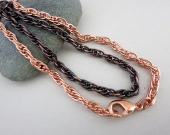 Copper Rope Chain Necklace, Finished Chain, Bright or Oxidized, Plated Lobster Claw Clasp, Choose your length, Made to order in 3 to 5 days