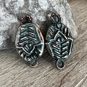Copper Hand Painted Earring Connectors, 30x15mm, Copper Electroformed Handmade Components