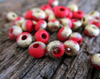 2/0 Matubo Red Gold Etched Czech Glass Beads, 10 Grams Approx 45-50 6x4mm Beads, 2.1mm Hole, Large Hole Beads