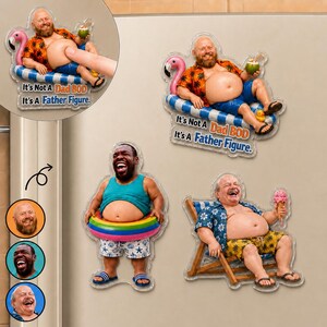 Personalized Grandpa Summer Magnet, Funny Dad Bod Pool Float Decor, Custom Face Squishy Belly Fridge Art, Gag Gift for Pops