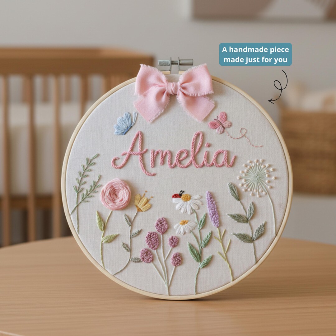Personalized Baby Name Embroidery Hoop, Custom Floral Name Sign ...