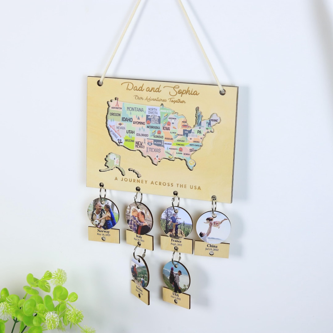 Travel Map Sign Custom Travel Photo Map Sign, Personalized Adventure Memory Wall ...