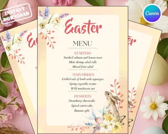 Editable Easter Menu Template Canva | Easter Brunch and Dinner Menu Printable | Spring Party Restaurant Menu | Instant Download